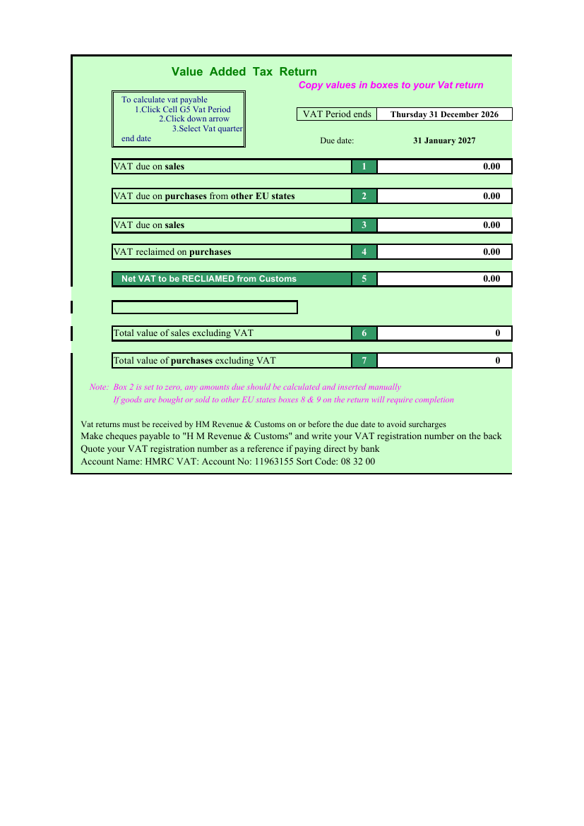 VAT return, quarter 1 sheet of the populated workbook