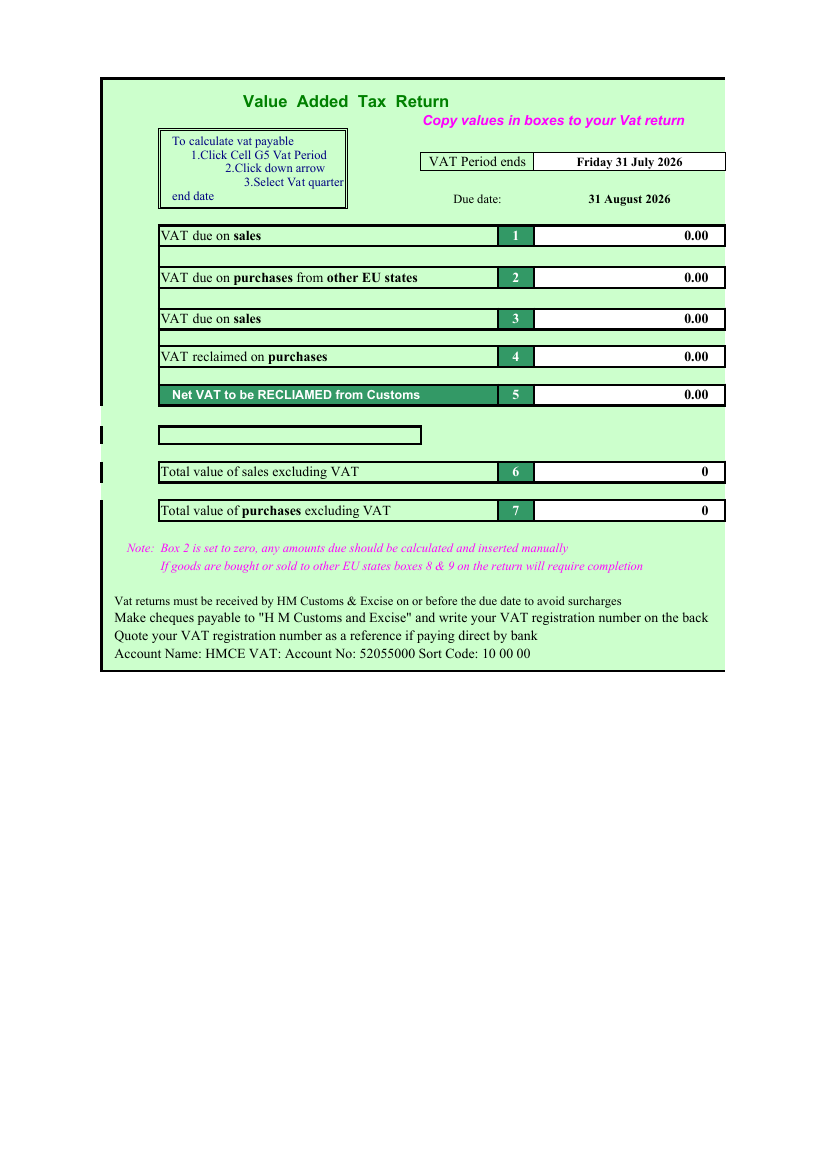 VAT return, quarter 1 sheet of the populated workbook